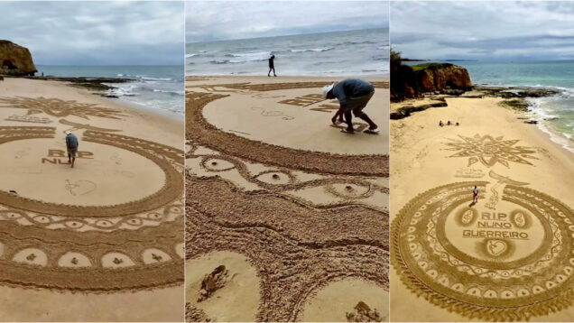 Artista homenageou Nuno Guerreiro no areal da praia Maria Luísa no Algarve