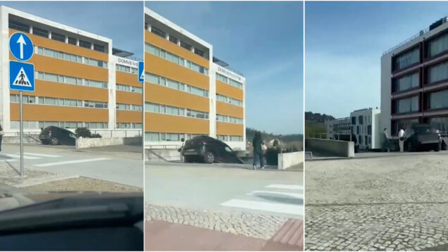 Carro-Fica-preso-em-escadaria-do-tribunal-de-Santa-Maria-da-Feira