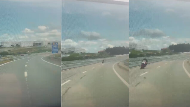 Mota de alta cilindrada filmada a circular em contramão na A7