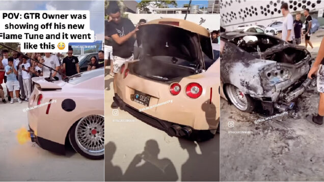 Nissan-GTR-incendeia-se-apos-lanca-chamas-e-nem-cubos-de-gelo-o-salvaram