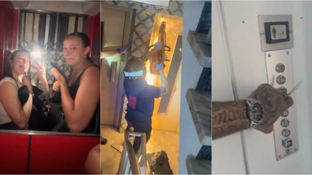 Pessoas presas no elevador durante o apagão registaram o momento