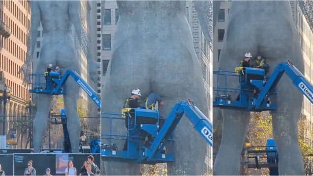Trabalhador-e-visto-a-realizar-um-estranho-procedimento-cirurgico-numa-estatua-em-Sao-Francisco