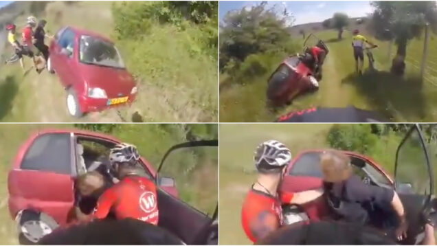 Ciclistas ajudam idosa que sofreu acidente num papa-reformas em Pombal