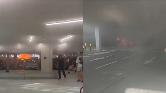 Incêndio em carro elétrico no parque do NorteShopping leva à assistência de 3 pessoas