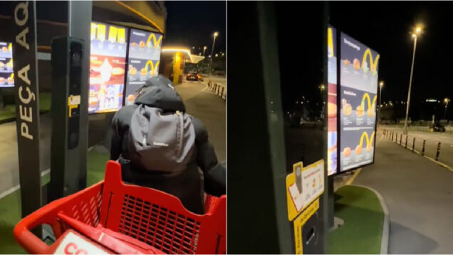 Jovens tentam passar no McDrive com carrinho do Continente