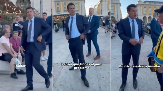 Luís Figo confronta adepto do Barcelona que lhe chamou traidor