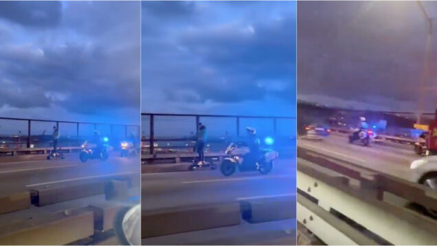 Polícia escolta homem de trotinete na Ponte 25 de Abril