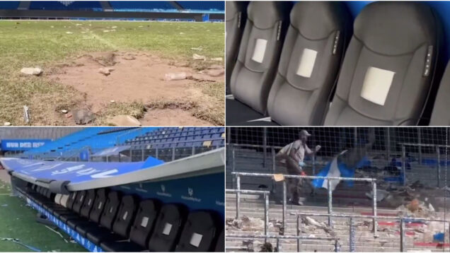 Subida histórica do Hamburgo termina com bancos partidos, relva destruída e emblemas arrancados