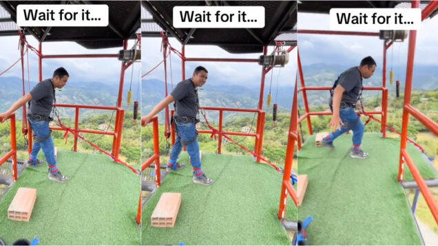 Arrependeu-se na hora H durante salto de bungee-jump mas acabou mesmo por saltar sem querer
