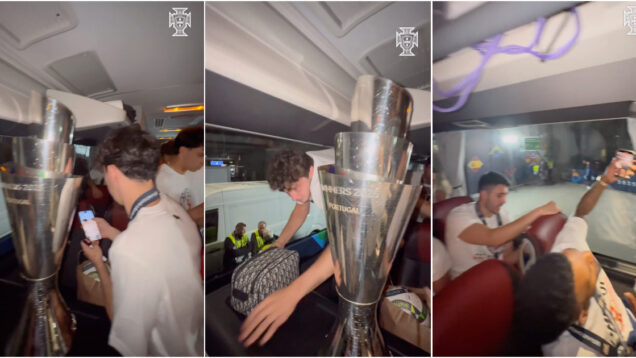 Durante festejos no autocarro da Seleção Nacional não faltou Quim Barreiros com A garagem da vizinha