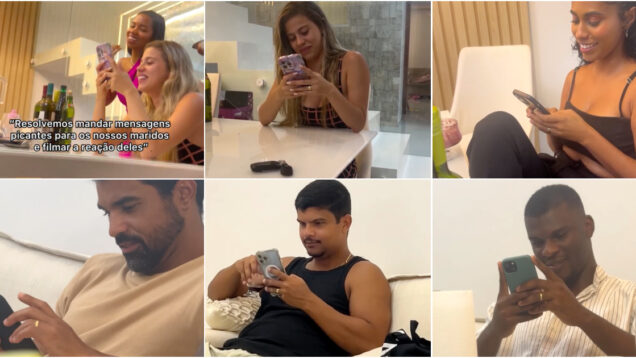 Esposas enviam mensagens picantes para os maridos e filmam as suas reações