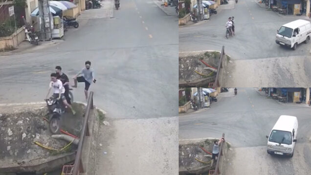 Homem salta de mota em andamento para escapar de desfecho muito pior