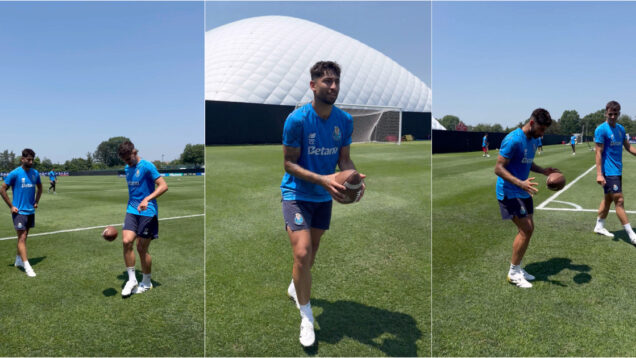 Jogadores do FC Porto trocam bola de futebol por uma de rugby e deu nisto…