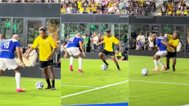 Ronaldinho Gaúcho faz gato sapato do segurança de Messi em jogo amigável deixo-o literalmente sem rumo