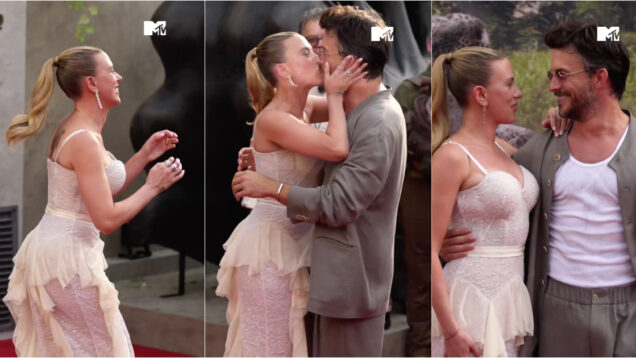 Scarlett Johansson beija colega de elenco na boca mesmo à frente do marido