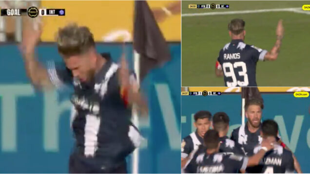 Sergio Ramos marca de cabeça ao Inter e na hora de celebrar festeja à Ronaldo