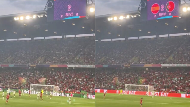 Adeptos cantaram o nome de Diogo Jota ao minuto 20 do Espanha-Portugal do Europeu feminino
