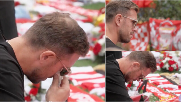 Antigo capitão do Liverpool não contém as lágrimas ao homenagear Diogo Jota