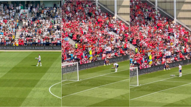 Capitão do Preston presta homenagem a Diogo Jota com coroa de flores junto aos adeptos do Liverpool