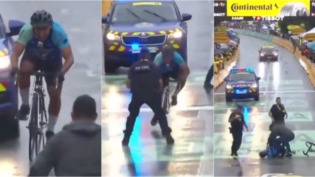 Ciclista invasor tenta cruzar meta e é derrubado em plena reta final da 17ª etapa do Tour