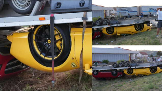 Dono tentou transportar para as férias o seu Ferrari 488 e Mercedes-Benz GLA num reboque e o resultado foi desastroso