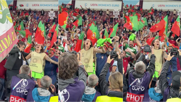 Guarda-redes Patrícia Morais junta-se aos adeptos após jogo com Itália