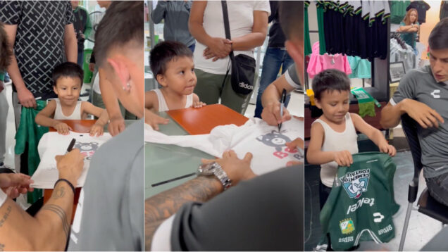 Numa sessão de autógrafos, jogador compra camisola a criança sem recursos e cria momento inesquecível