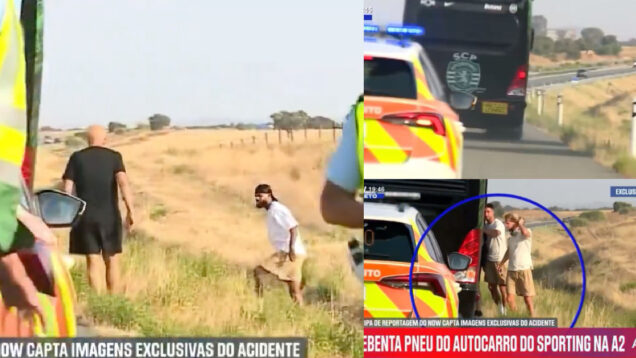 Pneu do autocarro do Sporting rebentou na A2 e jogadores assustados saíram para ver