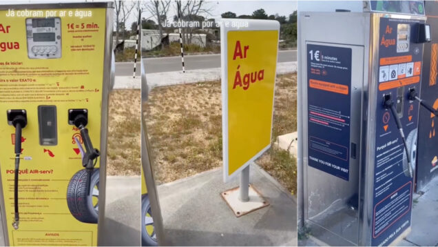Português denuncia o custo de 1€ por 5 minutos de água e ar em bombas de gasolina em Portugal