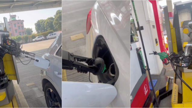 Posto de combustível na China usa robô para abastecer carros de forma autónoma