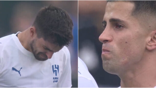 Rúben Neves e João Cancelo em lágrimas no minuto de silêncio em memória de Diogo Jota e André Silva