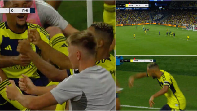 Toda a equipa do Nashville FC festeja golo para lá dos 90 em homenagem a Diogo Jota