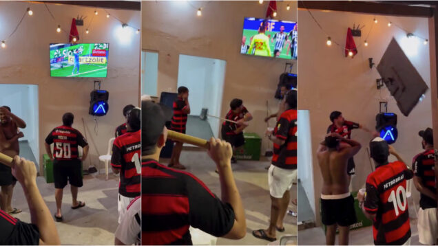 Adepto do Flamengo destrói televisão após eliminação na Taça do Brasil