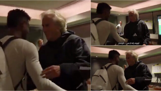 Entre abraços e inglês “arranhado”, Jorge Jesus dá as boas-vindas a Coman no Al Nassr