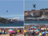 F-18 assusta banhistas ao desviar-se de aves com manobra brusca em show aéreo em Espanha
