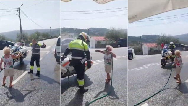 Mulher regou agentes da GNR durante a Volta a Portugal e tornou-se viral