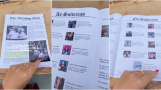 Noivos fizeram jornal para divulgar solteiros durante festa de casamento