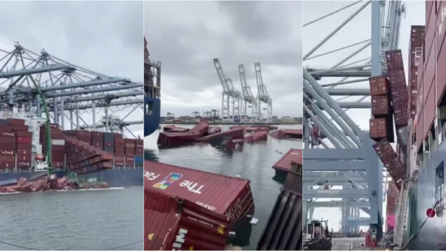67 contentores caem de navio português e espalham roupa e sapatos em Los Angeles