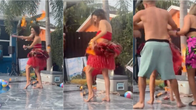 A tentativa de malabarismo com fogo que terminou em caos e num mergulho forçado na piscina