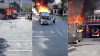 Camionista conduz camião em chamas até ao quartel dos bombeiros e evita tragédia
