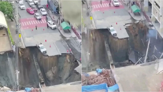 Chão cedeu e formou cratera com 50 metros de profundidade em avenida de Banguecoque