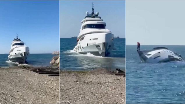 Iate de luxo afunda logo após tocar o mar pela primeira vez