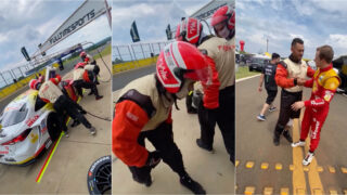 Mecânico ignora a temperatura vinda do escape e suporta a dor até ao fim do pit stop