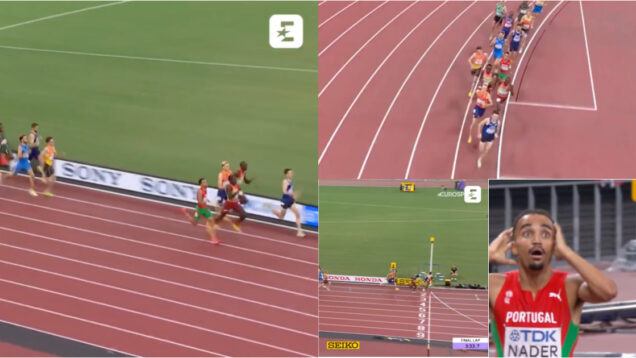 Momento da consagração de Isaac Nader como campeão do mundo dos 1500