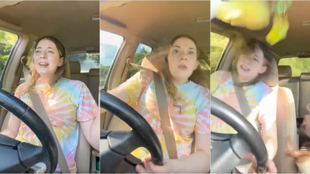 Mulher empolga-se com música de Britney Spears e acaba por capotar o carro