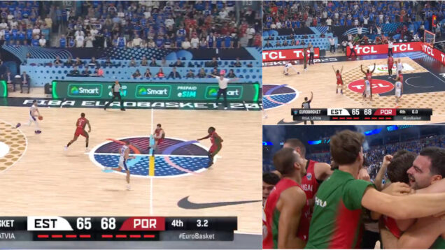 O momento em que Portugal assegura a passagem aos oitavos de final do Europeu de basquetebol