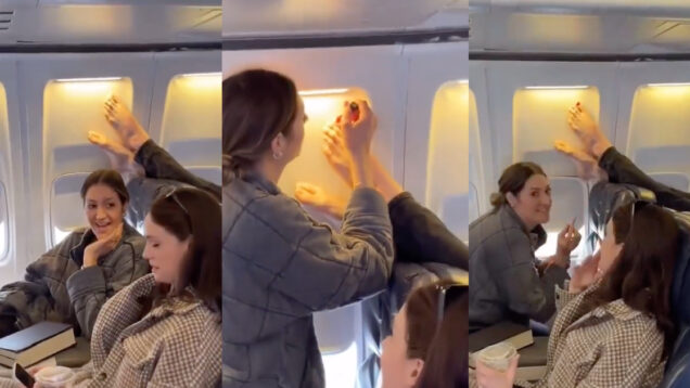 Passageiro adormece de forma abusiva no avião e mulher à sua frente decide retaliar