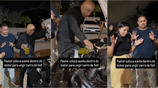 Pastor provoca controvérsia ao colocar azeite no motor do carro para abençoar