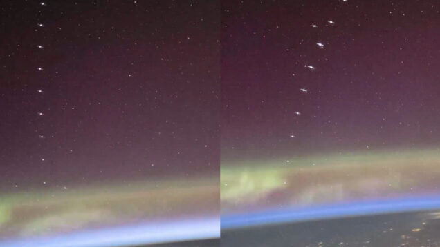 Astronauta filma comboio de satélites da SpaceX a cruzar a órbita da Terra