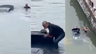 Heróis partem teto panorâmico de Audi para salvar condutor de morrer afogado na China